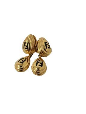 Vintage 1980s Fendi FF Logo Gold Tone Teardrop Earrings Pierced Butterfly Backs